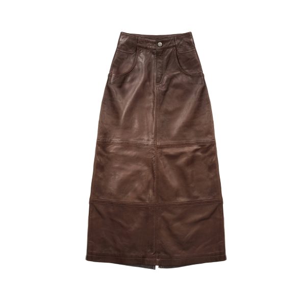 Long Leather Skirt - Chocolate