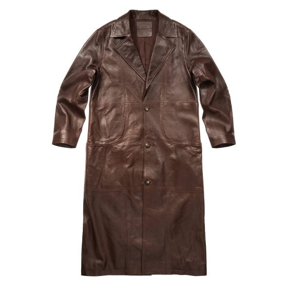 Long Leather Trench - Chocolate