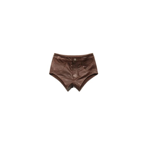 Poom Poom Leather Shorts - Chocolate