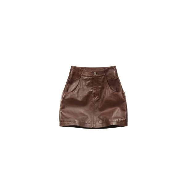 Short Leather Skirt - Chocolate